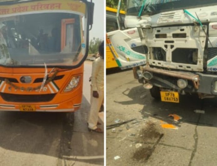 रोडवेज बस व डंपर में भिड़ंत, बस चालक एवं परिचालक सहित 14 यात्री घायल