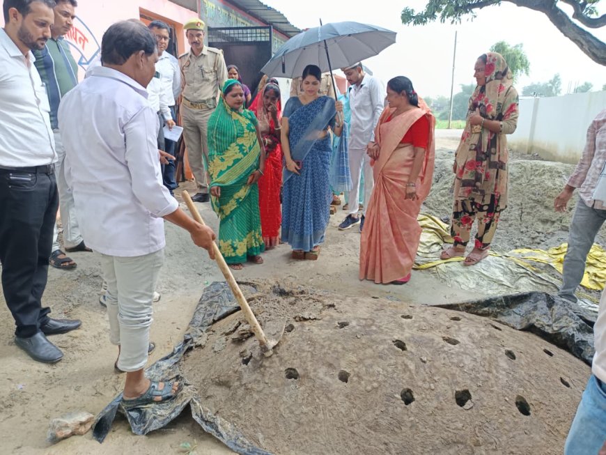 जिलाधिकारी ने वड्डूपुर में एनटीपीसी बॉटम ऐश से निर्मित जैविक खाद का किया निरीक्षण